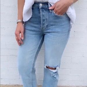RE/DONE Originals Distressed Denim Stove Pipe Jeans Lived in Light Wash